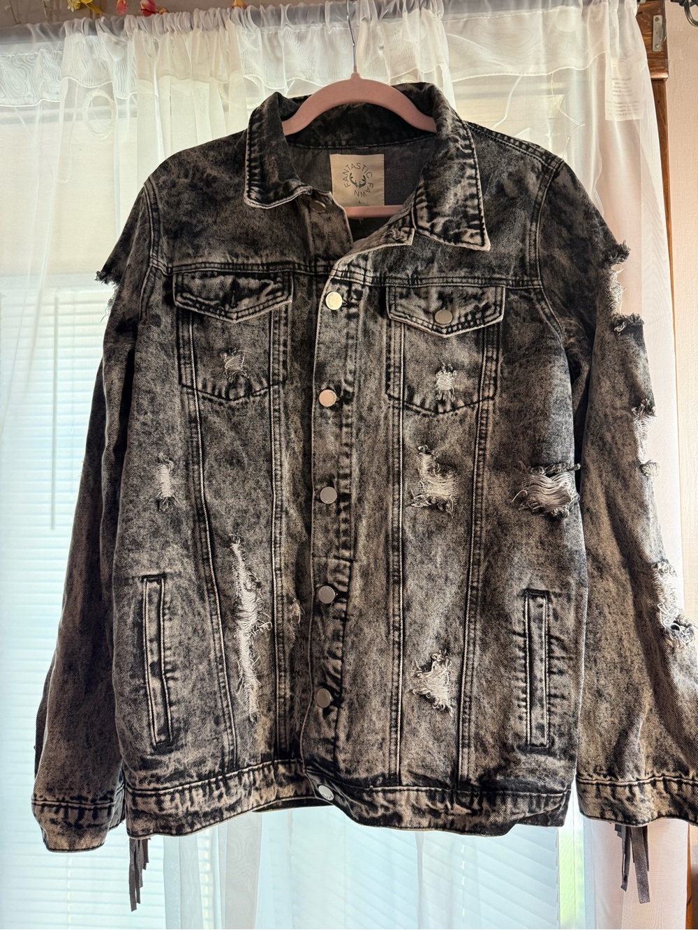 Distressed Black Acid-Wash Denim Jacket